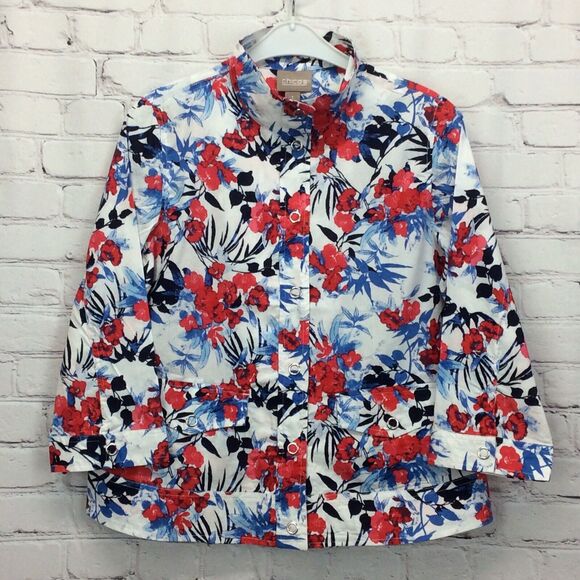 Chico's Patriotic Jacket Women's Size 1 (S/8) Fleur Dynasty Butter Lightweight - Picture 2 of 11